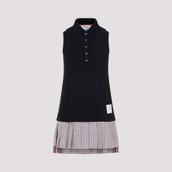Shop Thom Browne Mini Pleated Bottom Polo Dress 38 In Navy