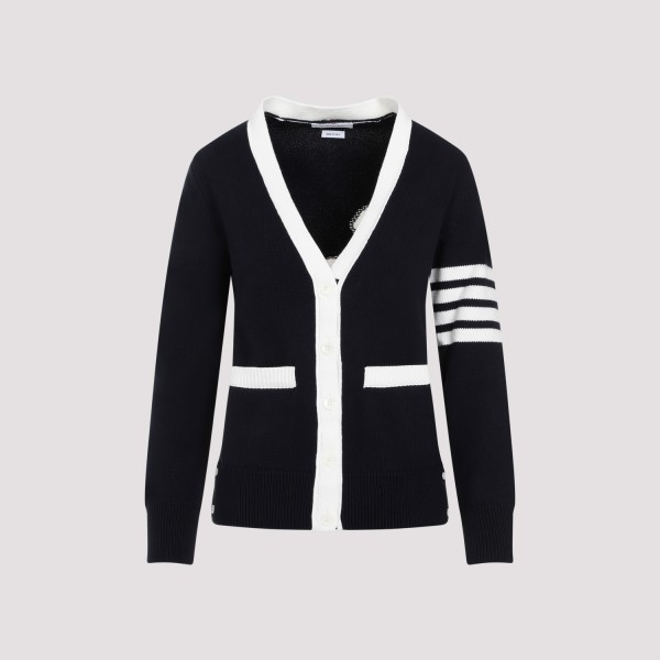 Shop Thom Browne Hector Icon Jersey Stitch Intarsia V-neck Cardigan 38 In Navy