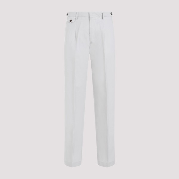 Shop Dunhill Pleated Cotton-linen Chno Pants 50 In Light Grey