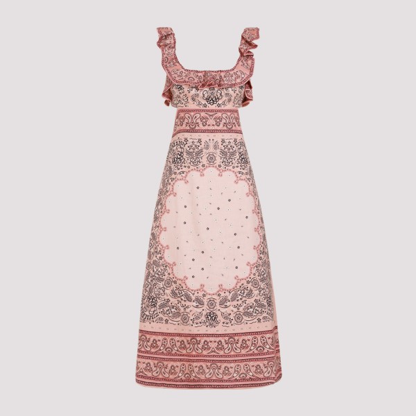Shop Zimmermann Matchmaker Frilled Midi Dress 0 In Pkba Pink Bandana