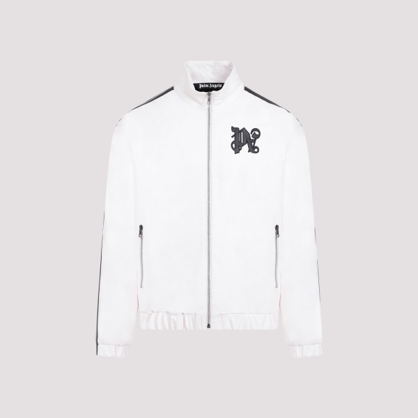 Shop Palm Angels Monogram Leather Jacket 50 In Off White