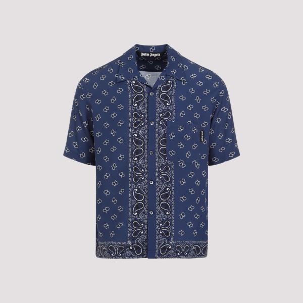 Shop Palm Angels Paisley Bowling Shirt 50 In Navy Blue
