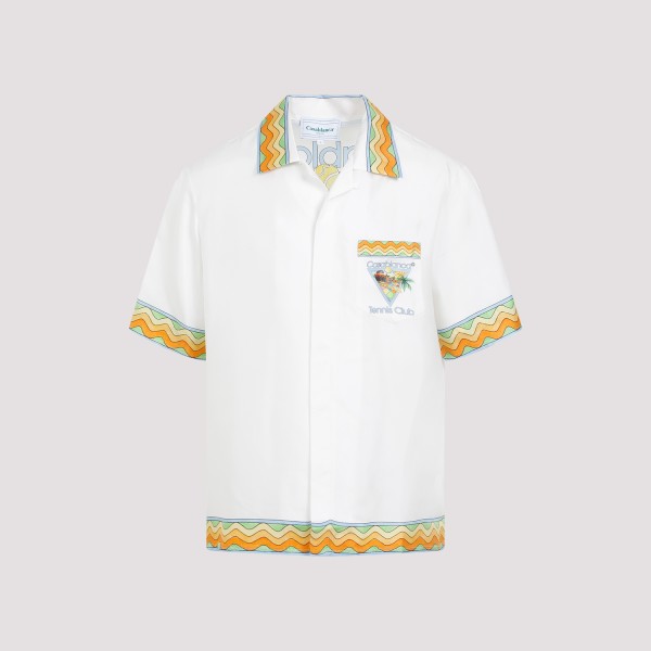 Shop Casablanca Silk Printed Shirt L In Afro Cubism Tennis
