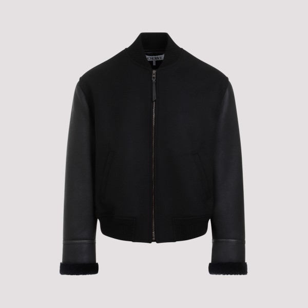 Shop Loewe Wool Bomber Jacket 50 In Black