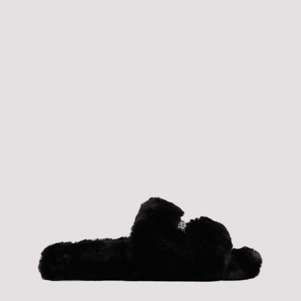 Shop Balenciaga Furry Slides 45 In Black