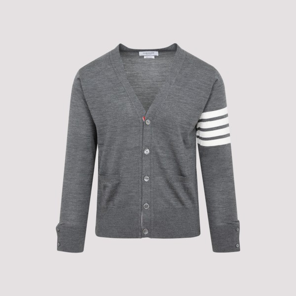 Shop Thom Browne Wool Cardigan 3 In Med Grey