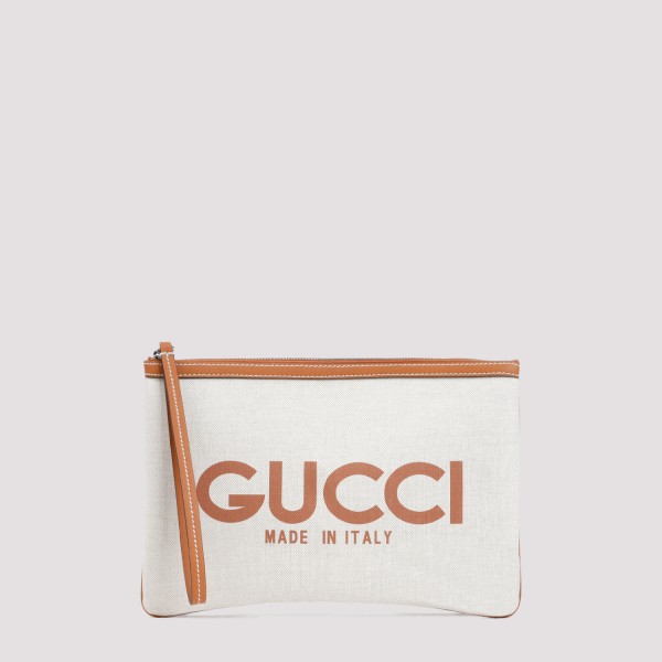 Gucci Canvas Clutch With Logo Print In Be Eb