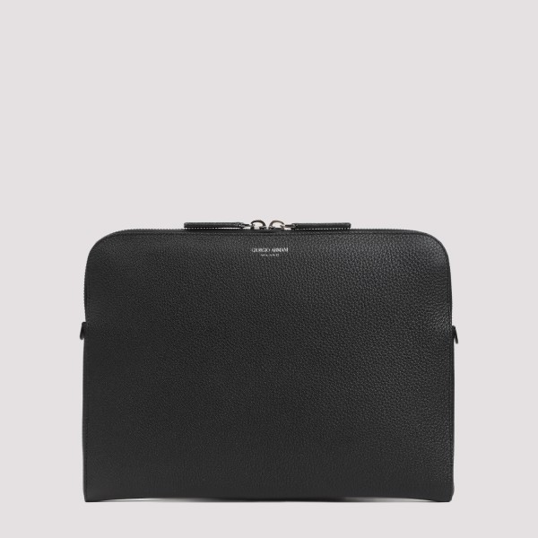 Giorgio Armani Leather Briefcase In Nero