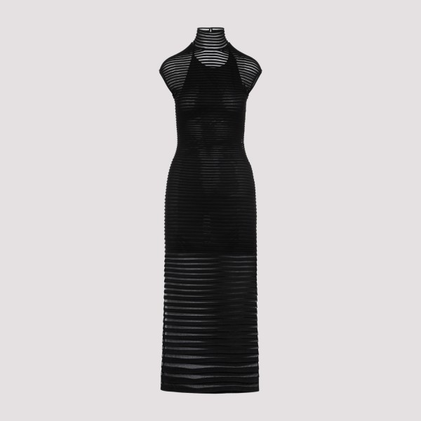 Alaïa Alaia Womens Noir Alaia Striped Slim-fit Silk-blend Knitted Maxi Dress