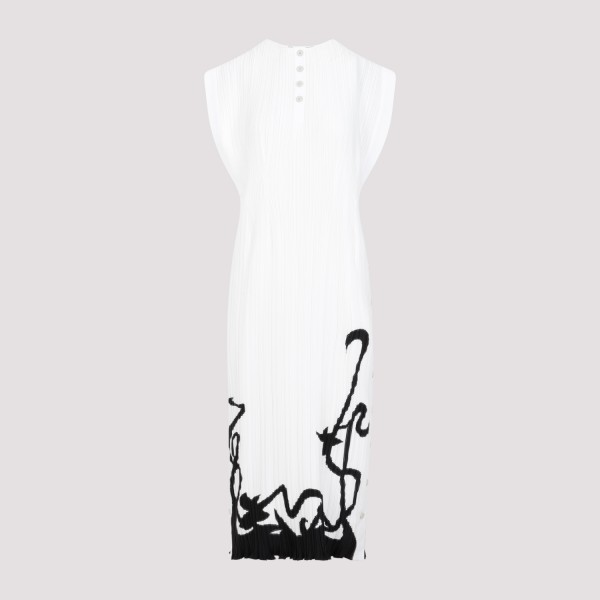 Shop Lanvin Sleeveless Pleated Midi Dress 34 In Off White