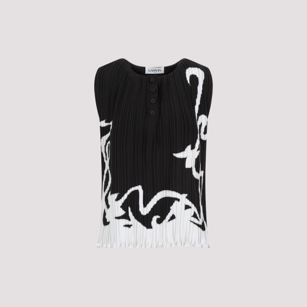 Shop Lanvin Sleeveless Pleated Top 38 In Black