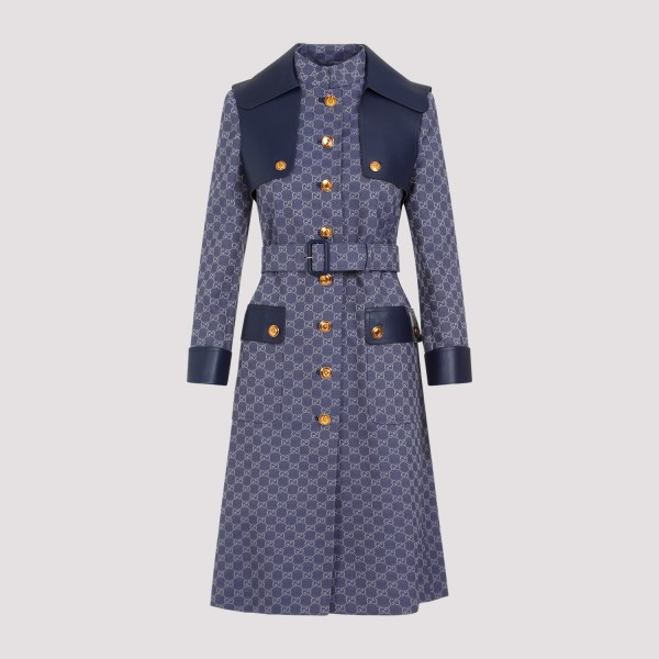 Gucci Monogrammed Coat In Blue Grey