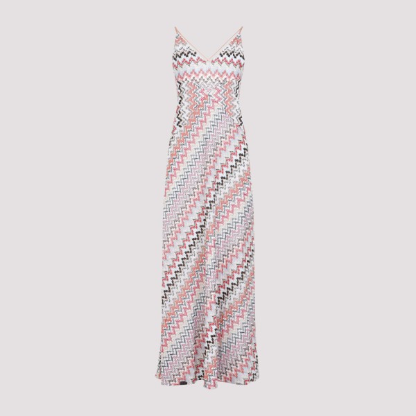 Shop Missoni Viscose Long Dress 40 In Sm Pink Wht Tone