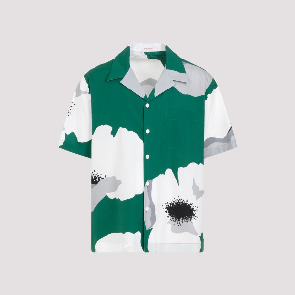 Shop Valentino Cotton Shirt 50 In Zxu Smeraldo Grigio