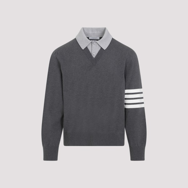 Shop Thom Browne Polo With V-neck Pullover 4 In Med Grey