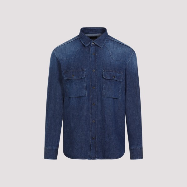 Shop Brioni Western Shirt L In Petroleum Blue