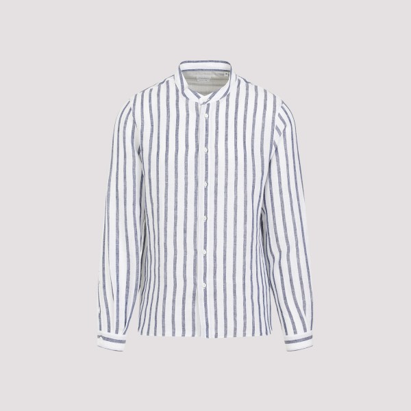 Brunello Cucinelli Striped Button-up Shirt In C Bianco Denim