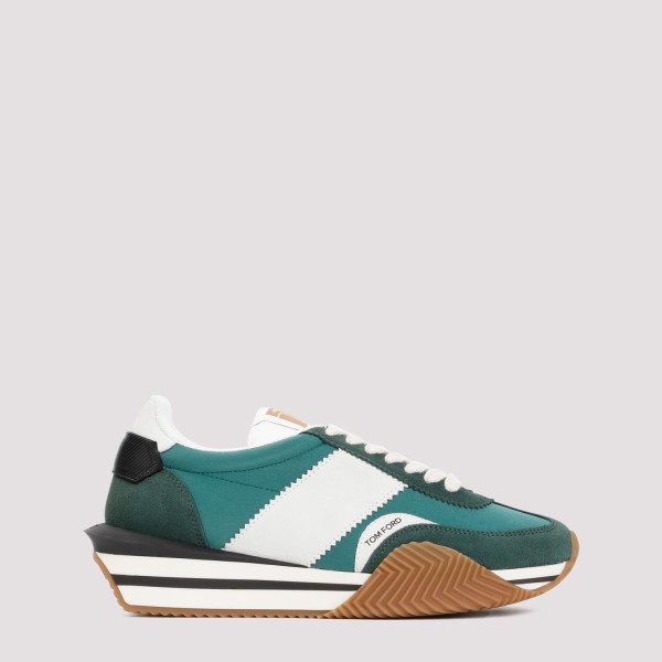 Shop Tom Ford Calf Leather Sneakers 8+ In Ew Pine Green Cream
