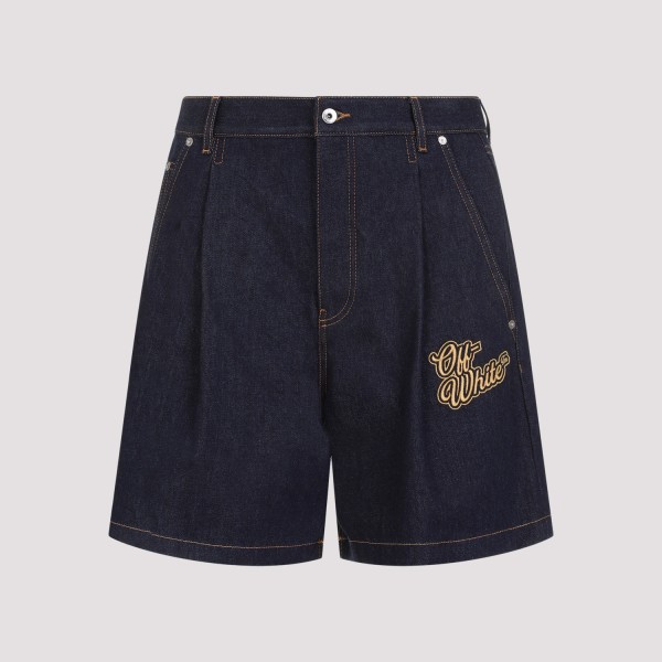 Shop Off-white Off White 90s Logo Raw Shorts 31 In Blue Gold