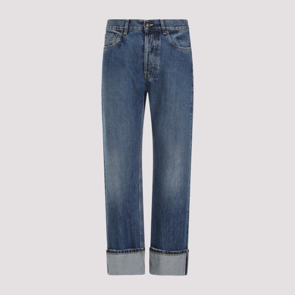 Shop Alexander Mcqueen Turn Up Jeans 50 In Blue Washed