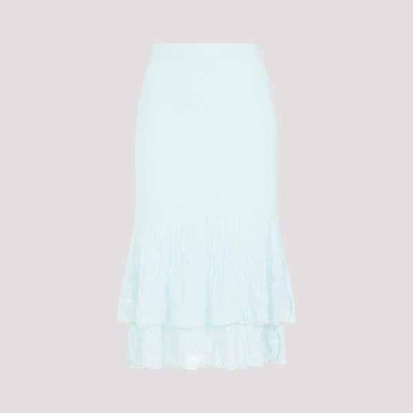 Shop Bottega Veneta Cotton Midi Skirt S In Pale Turquoise