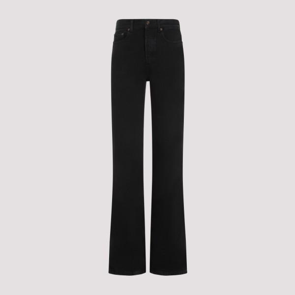 Shop Saint Laurent Long Straight Oklahoma Pants 27 In Plain Carbon Black