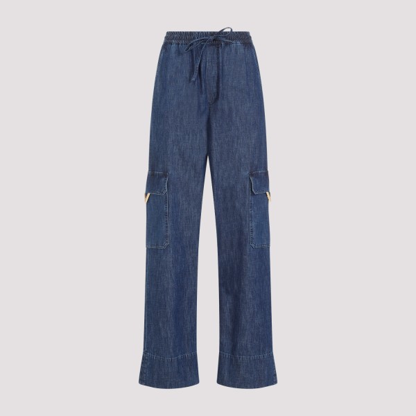 Shop Valentino Chambray Cargo Pants 40 In Medium Blue Denim
