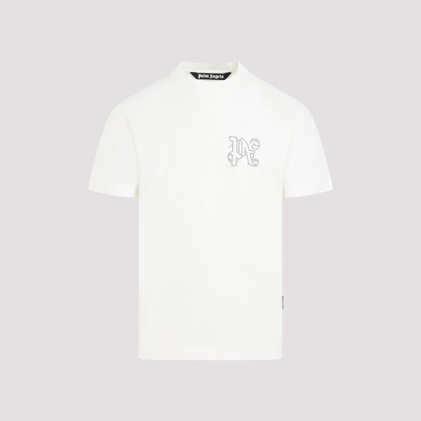 Shop Palm Angels Monogram Studded Classic T-shirt S In Off White