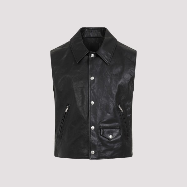 Shop Givenchy Leather Vest 48 In Black