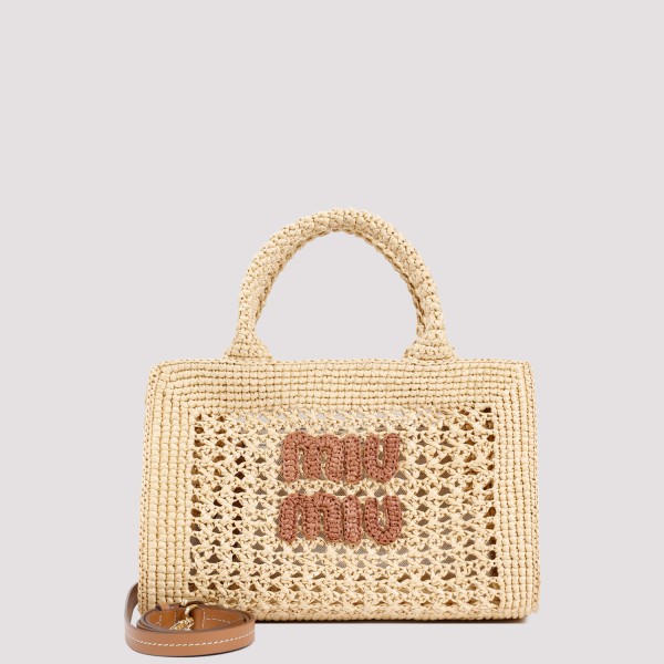 Miu Miu Raffia Handbag In Brown