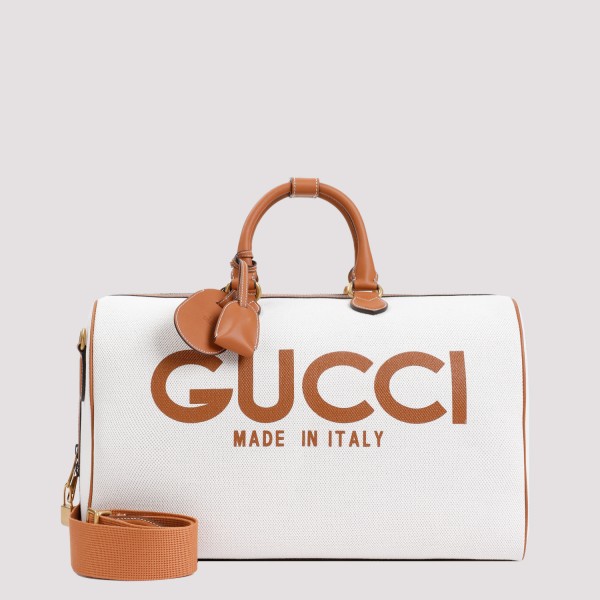 Shop Gucci Duffle Logo Canvas Handbag Unica In Beige Nat