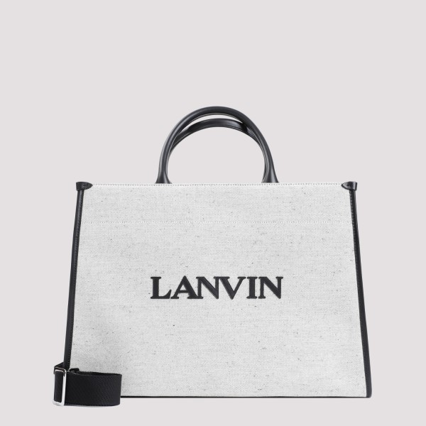Shop Lanvin Cotton Tote Bag Unica In Beige Black