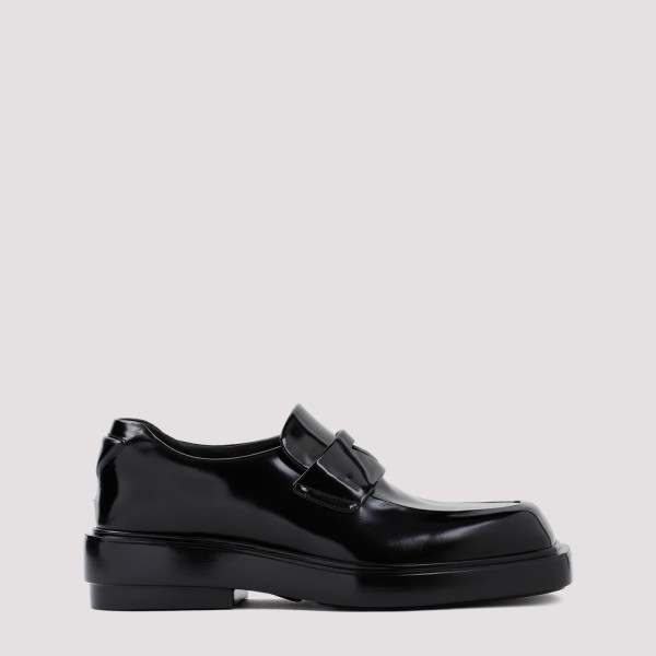 Shop Prada Brushed Calf Leather Loafers 39 In F Nero