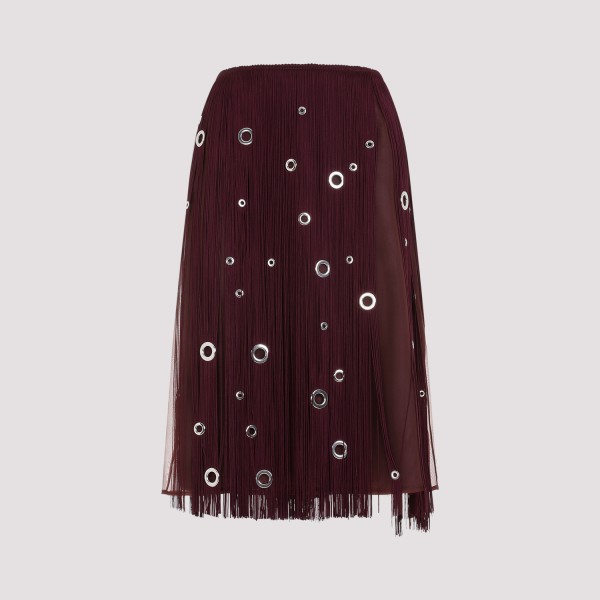 Prada Fringe Grommet Midi Skirt In Corniola