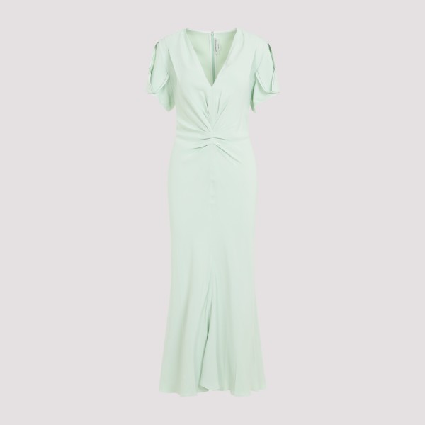Shop Victoria Beckham Gathered V-neck Midi Dress 10 In Jade