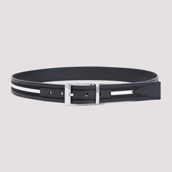 Shop Bally Grained Leather Belt 95 In Ip Black