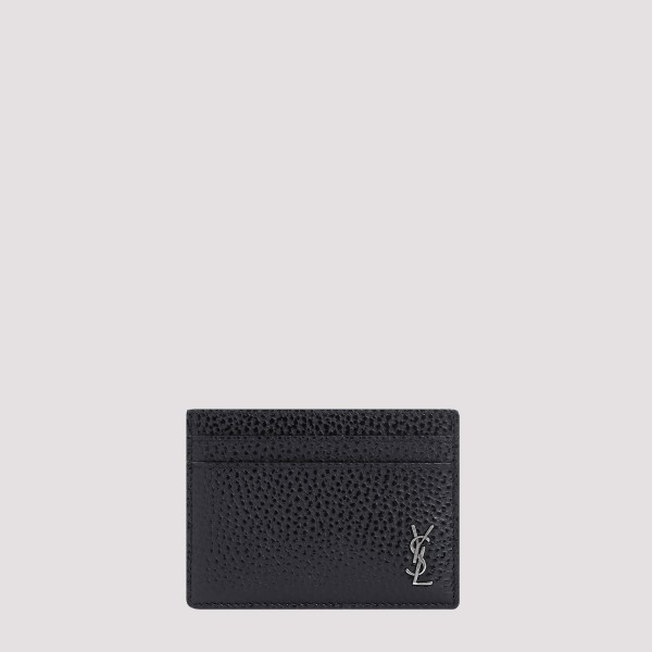 Saint Laurent Leather Credit Card Case In Burgundy