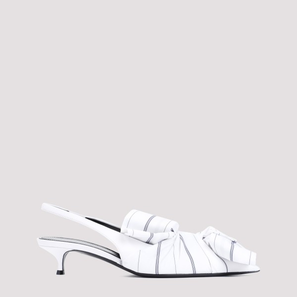 Balenciaga Chemise Tie-detailed Leather Slingback Pumps In White Navy