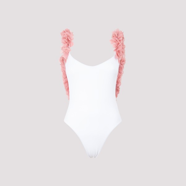 Shop La Reveche Amira One-piece Swimwear L In White Pink
