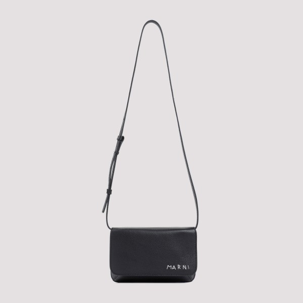 Shop Marni Calf Leather Shoulder Bag Unica In N Black