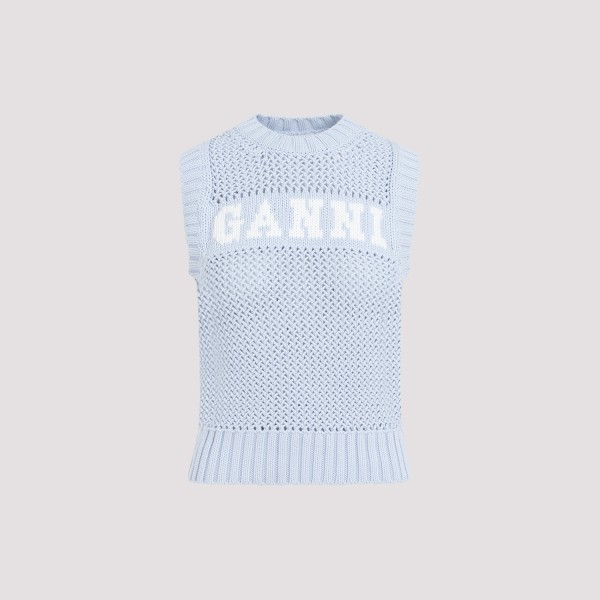 Shop Ganni Rope Cotton Vest Xs In Powder Blue