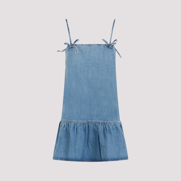 Shop Ganni Strap Denim Mini Dress 36 In Tint Wash
