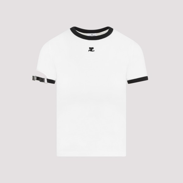 Shop Courrèges Courreges Buckle Contrast T-shirt S In Heritage White Black