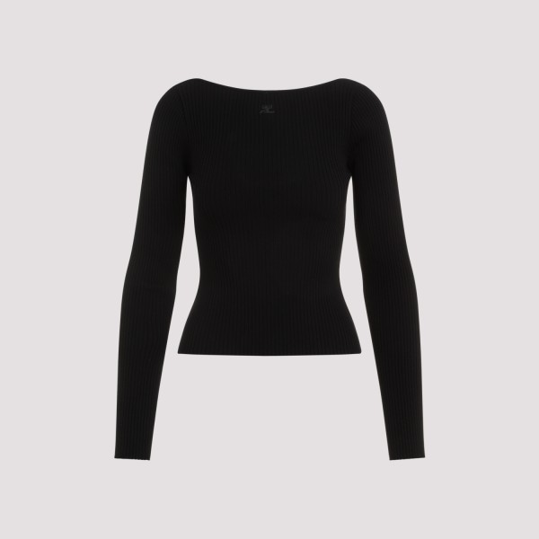 Shop Courrèges Courreges Shoulders Rib Sweater S In Black