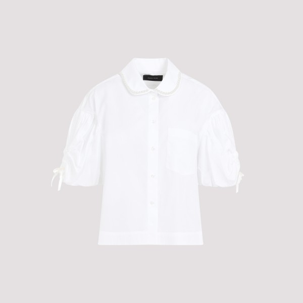 Shop Simone Rocha Puff Sleeve Boxy Shirt 4 In White/pearl