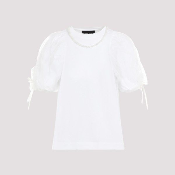Shop Simone Rocha Beaded Tulle Overlay T-shirt S In White/pearl