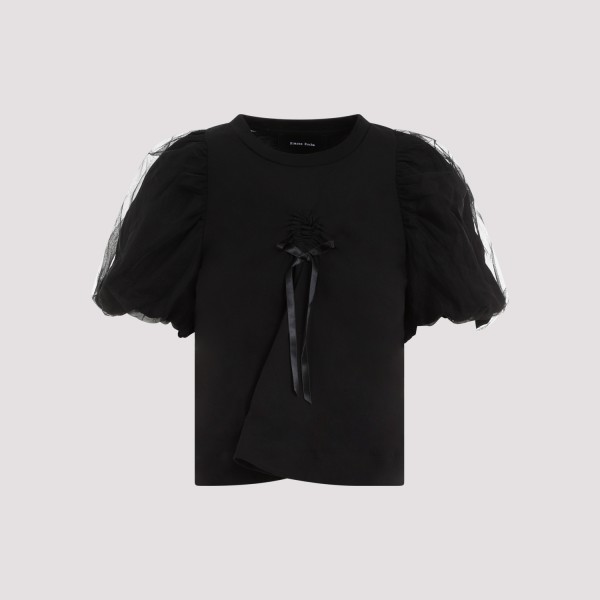 Shop Simone Rocha Cropped Ruched Bow T-shirt M In Black