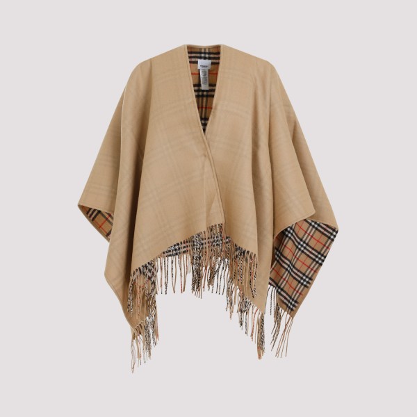 Burberry Check-pattern Reversible Wool Cape In A Archive Beige