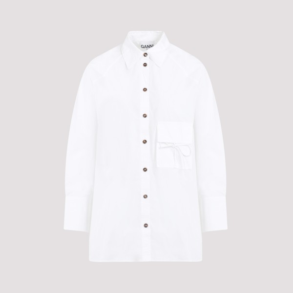 Shop Ganni Oversize Raglan Cotton Poplin Shirt Xxs/xs In Bright White