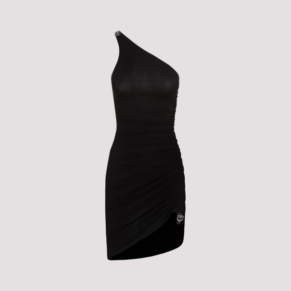 Shop Courrèges Courreges Gather Crepe Mini Dress Xs In Black